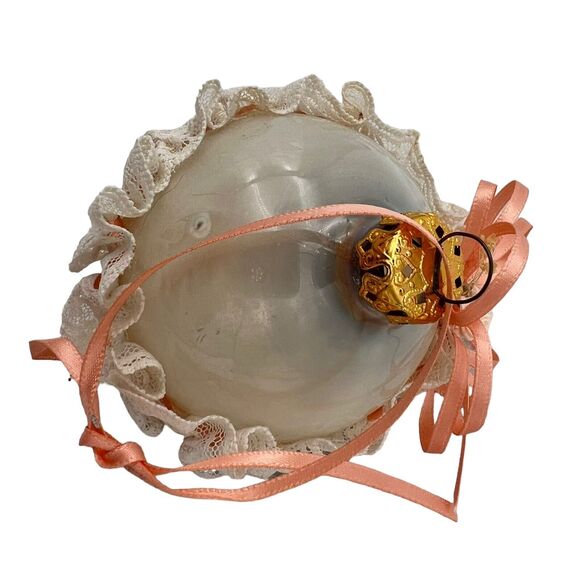 Decorative Ornaments Peach Glam Ribbon Lacy Frosted Ball Heart Roses Clear Glass - Picture 13 of 13